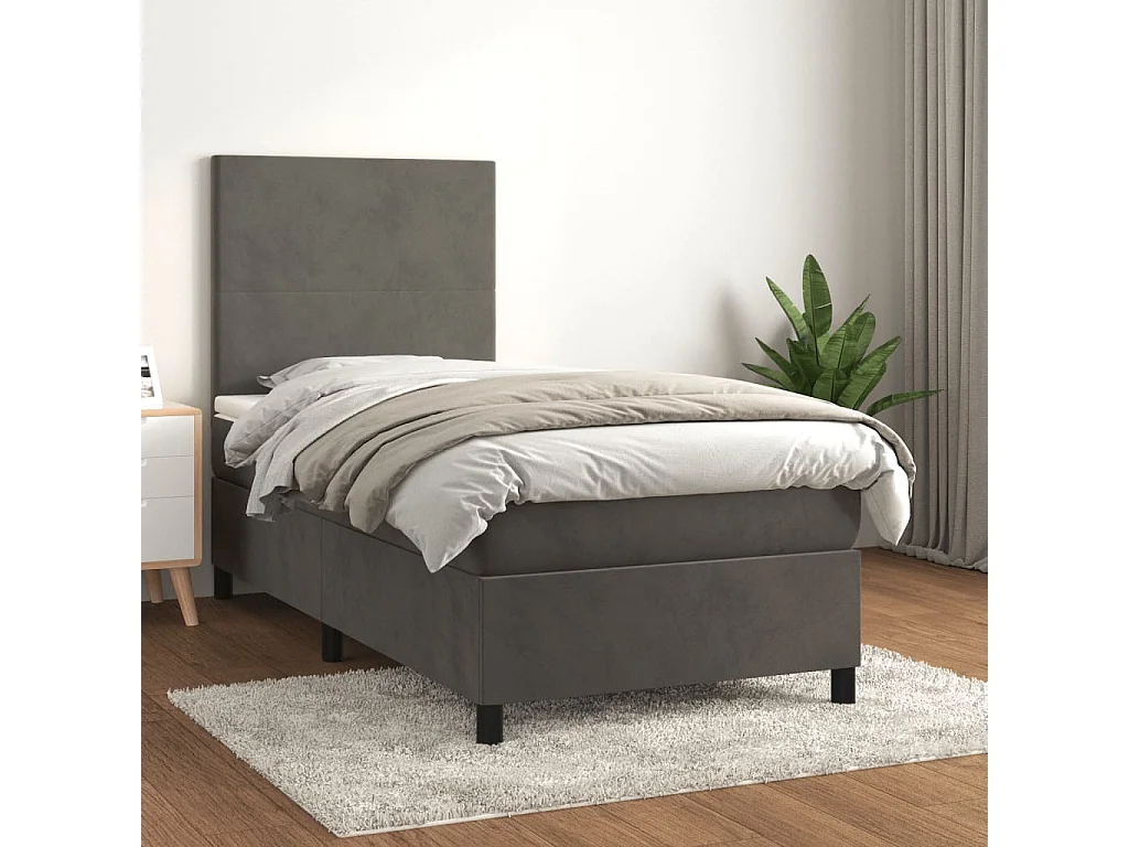 Conjunto Boxspring - 90x190 cm + colchón terciopelo gris oscuro ES253855