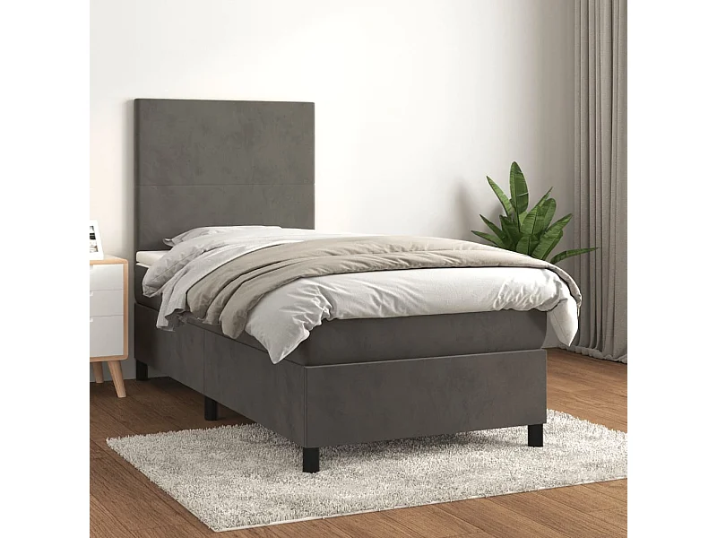 Cama continental com molas+ colchão 90x190 cm veludo cinza-escuro PT965010