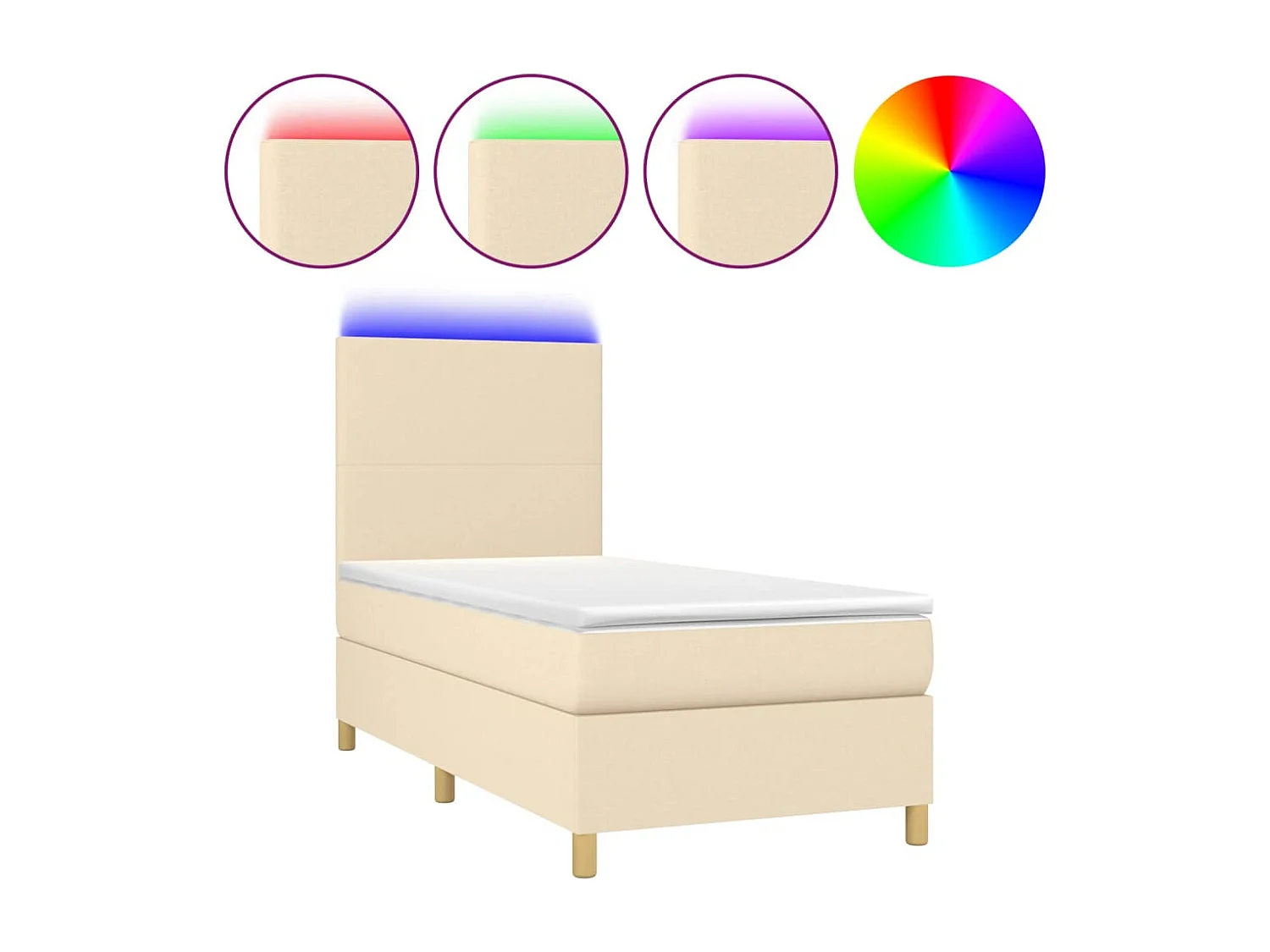 Cama continental c/ colchão e LED 100x200 cm tecido cor creme PT962847