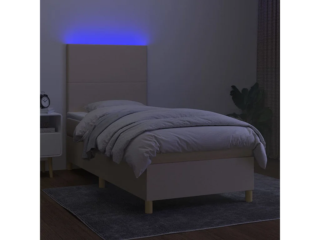 Cama continental c/ colchão e LED 100x200 cm tecido cor creme PT962847