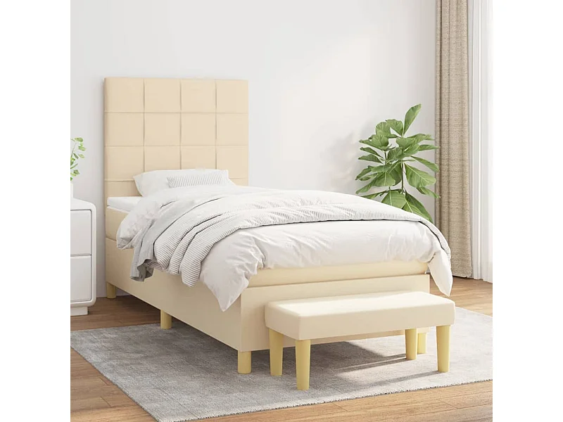 Ensemble complet boxspring + matelas + Banc Crème 90x200 cm Tissu FR34947