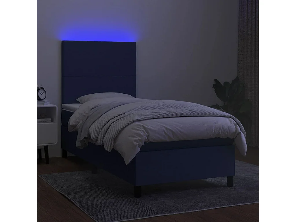 Cama continental c/ colchão e LED 90x190 cm tecido azul PT259558