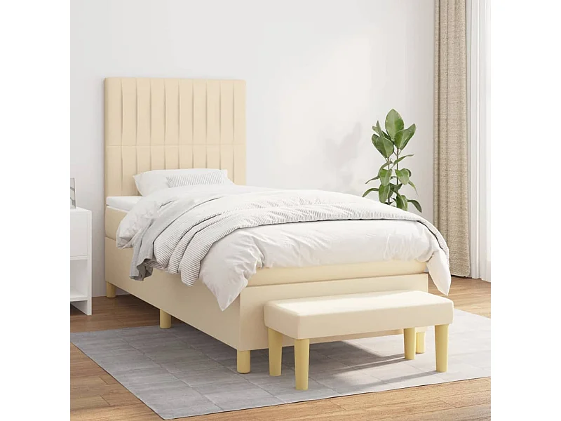 Ensemble complet boxspring + matelas + Banc Crème 100x200 cm Tissu FR85085