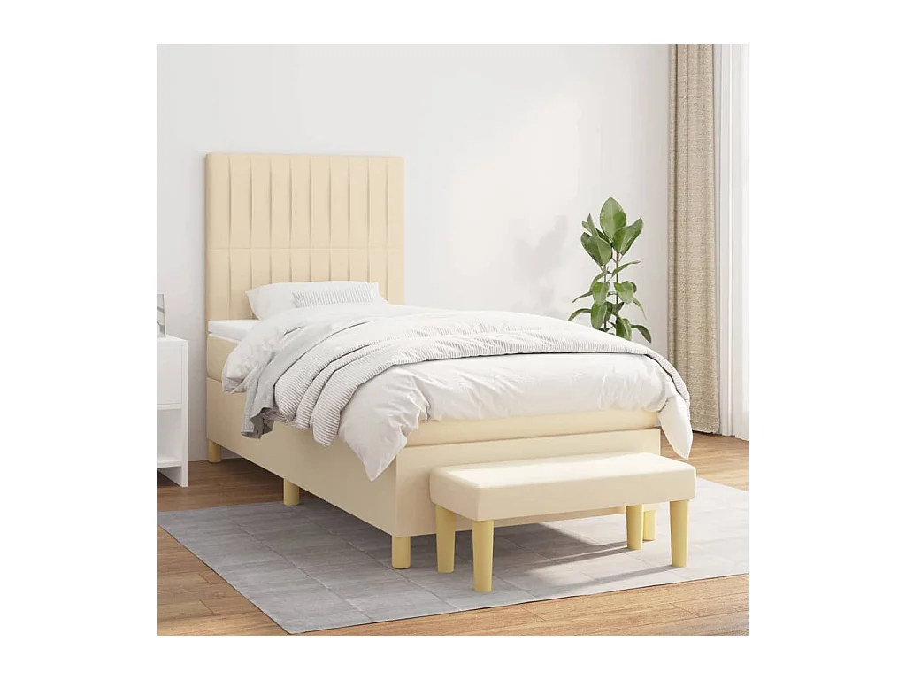 Ensemble complet boxspring + matelas + Banc Crème 100x200 cm Tissu FR85085
