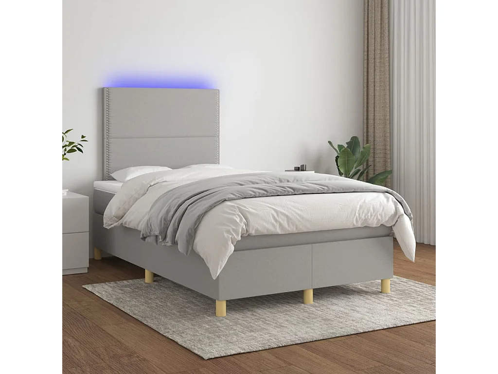 Cama continental c/ colchão e LED 120x190 cm tecido cinza-claro PT267796