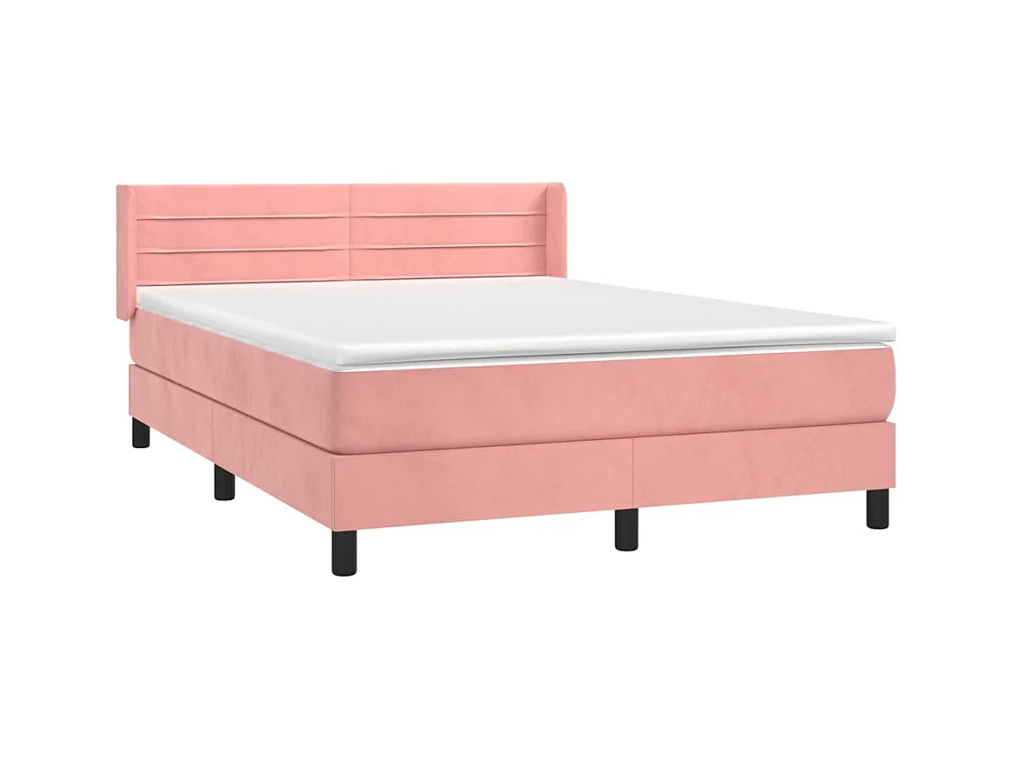 Cama continental com molas+ colchão 140x190 cm veludo rosa PT334241