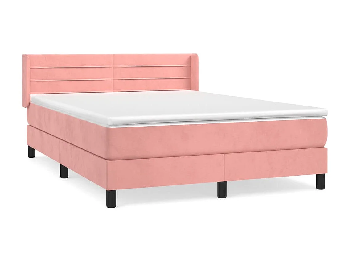 Cama continental com molas+ colchão 140x190 cm veludo rosa PT334241