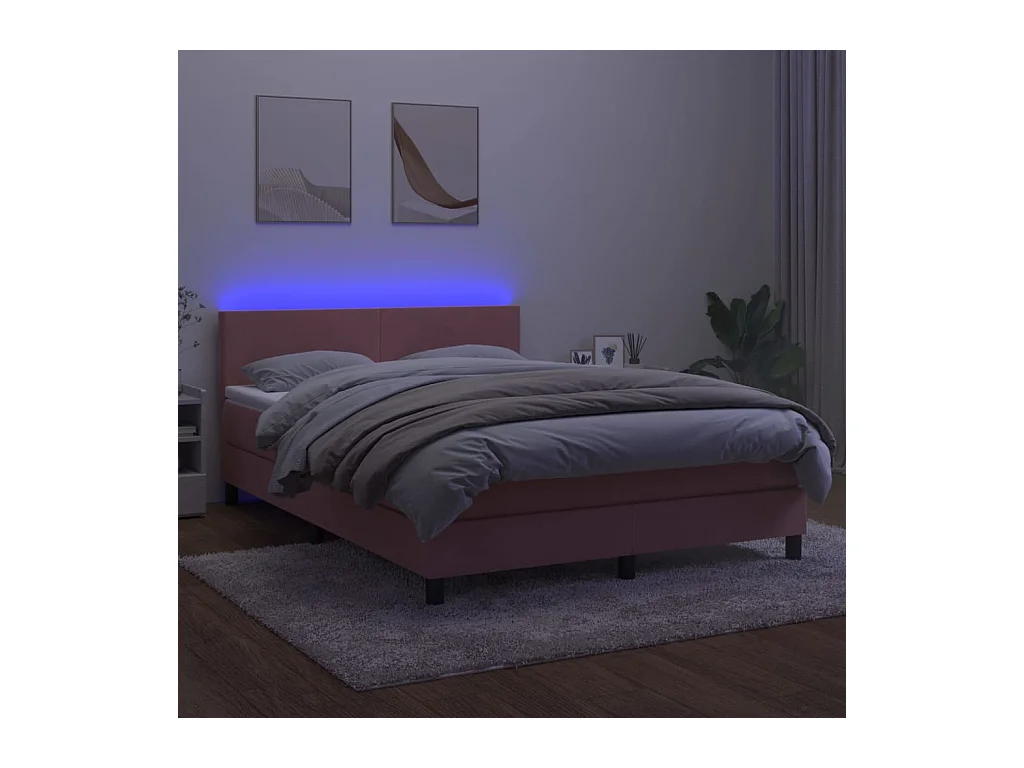 Ensemble complet boxspring + matelas LED Rose 140x190cm Velours FR93770