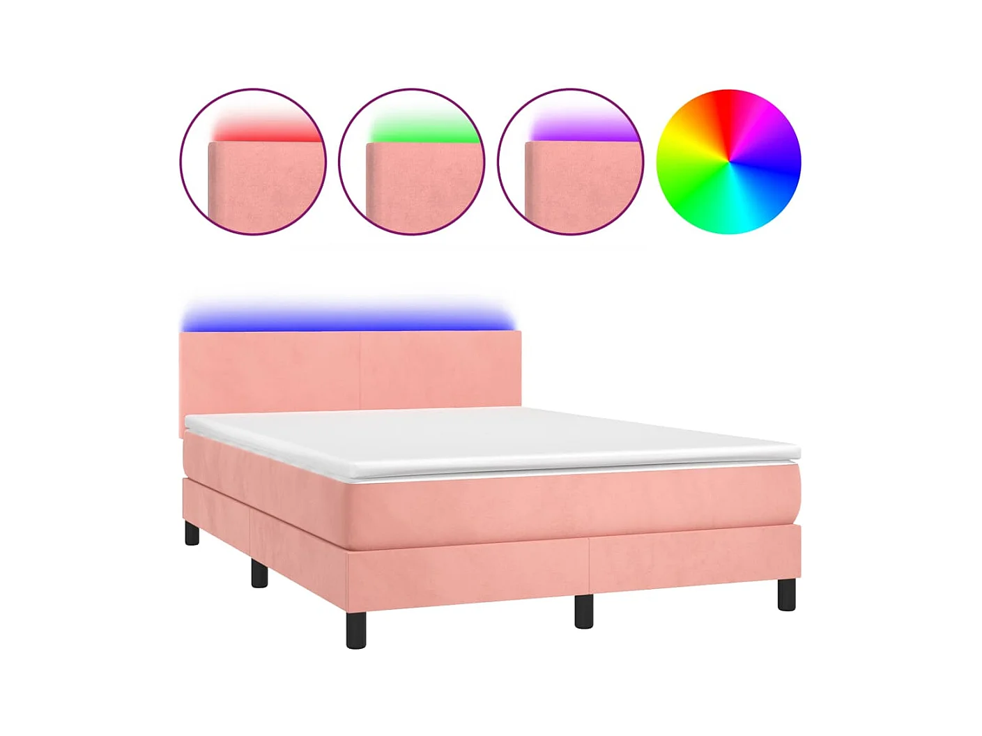 Ensemble complet boxspring + matelas LED Rose 140x190cm Velours FR93770