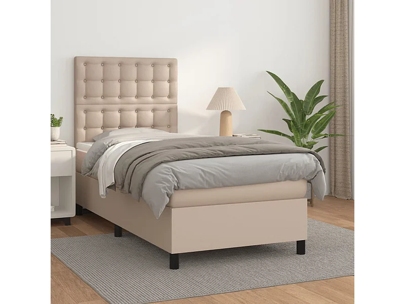 Cama continental com molas+ colchão 100x200 cm couro artificial cappuccino PT959406