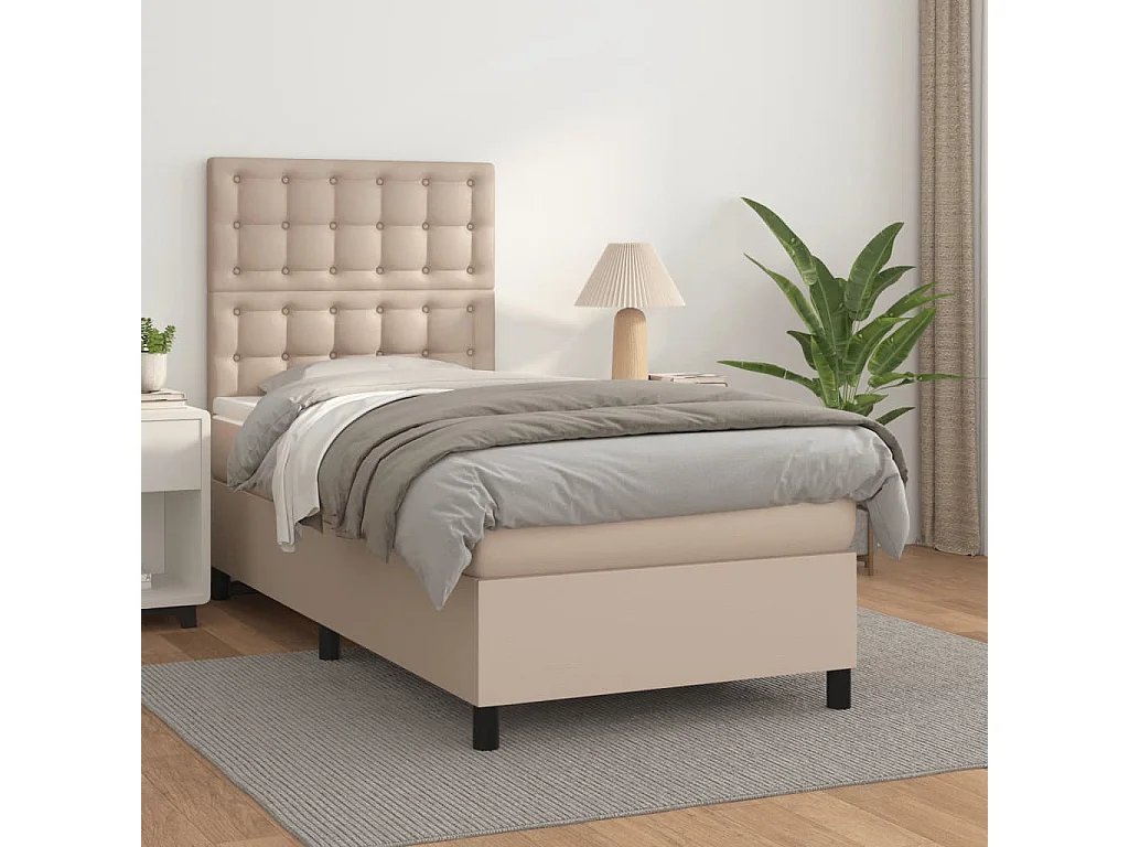 Cama continental com molas+ colchão 100x200 cm couro artificial cappuccino PT959406