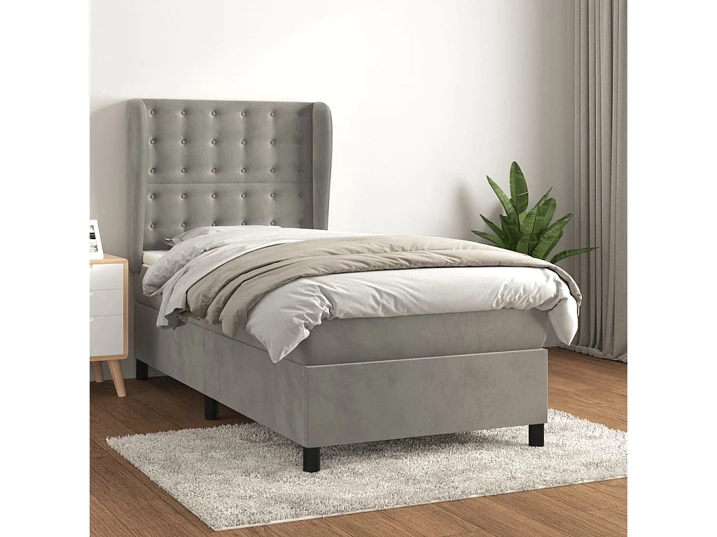 Cama continental com molas+ colchão 90x200 cm veludo cinza-claro PT649908