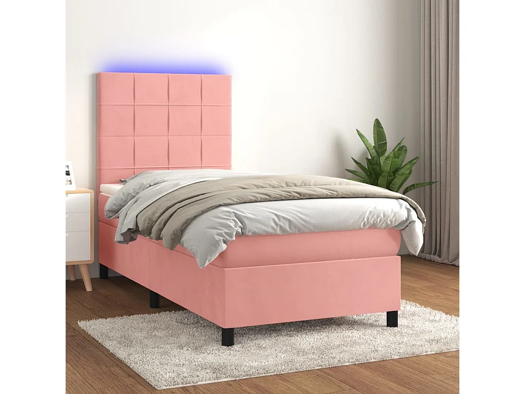 Cama continental c/ colchão/LED 80x200 cm veludo rosa PT805929