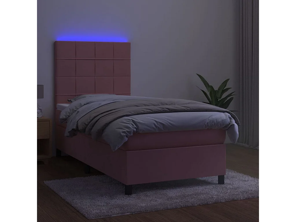 Cama continental c/ colchão/LED 80x200 cm veludo rosa PT805929
