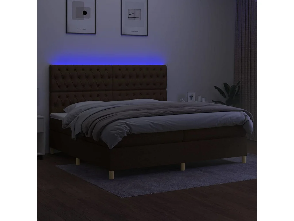 Boxspring met matras en LED stof donkerbruin 200x200 cm BE918673