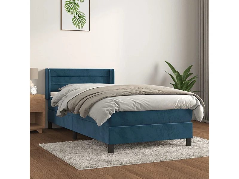 Ensemble complet boxspring + matelas Bleu foncé 80x200 cm Velours FR51967