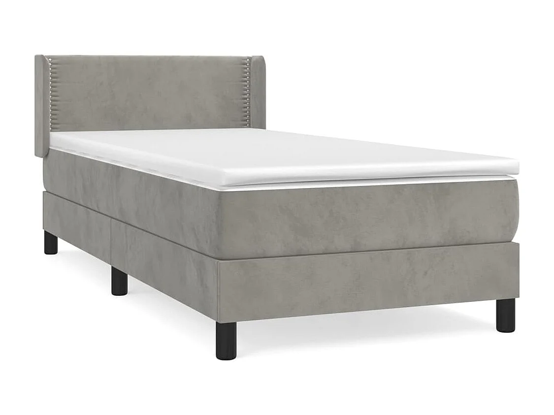 Conjunto Boxspring - 90x190 cm + colchón terciopelo gris claro ES518372