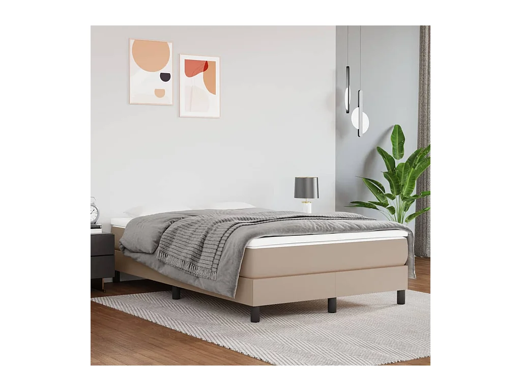 Cama continental boxspring c/ colchão 120x190cm couro artificial cappuccino PT464607