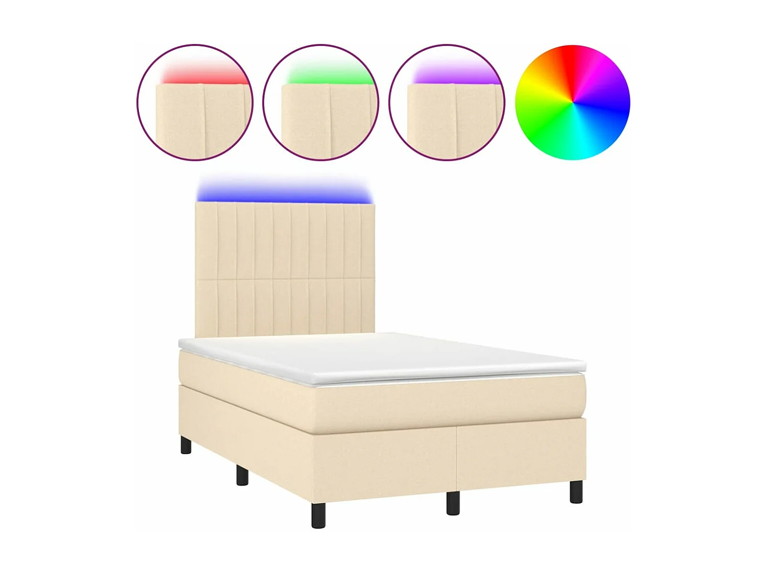 Conjunto Boxspring - 120x190 cm + colchón y luces LED tela crema ES555382