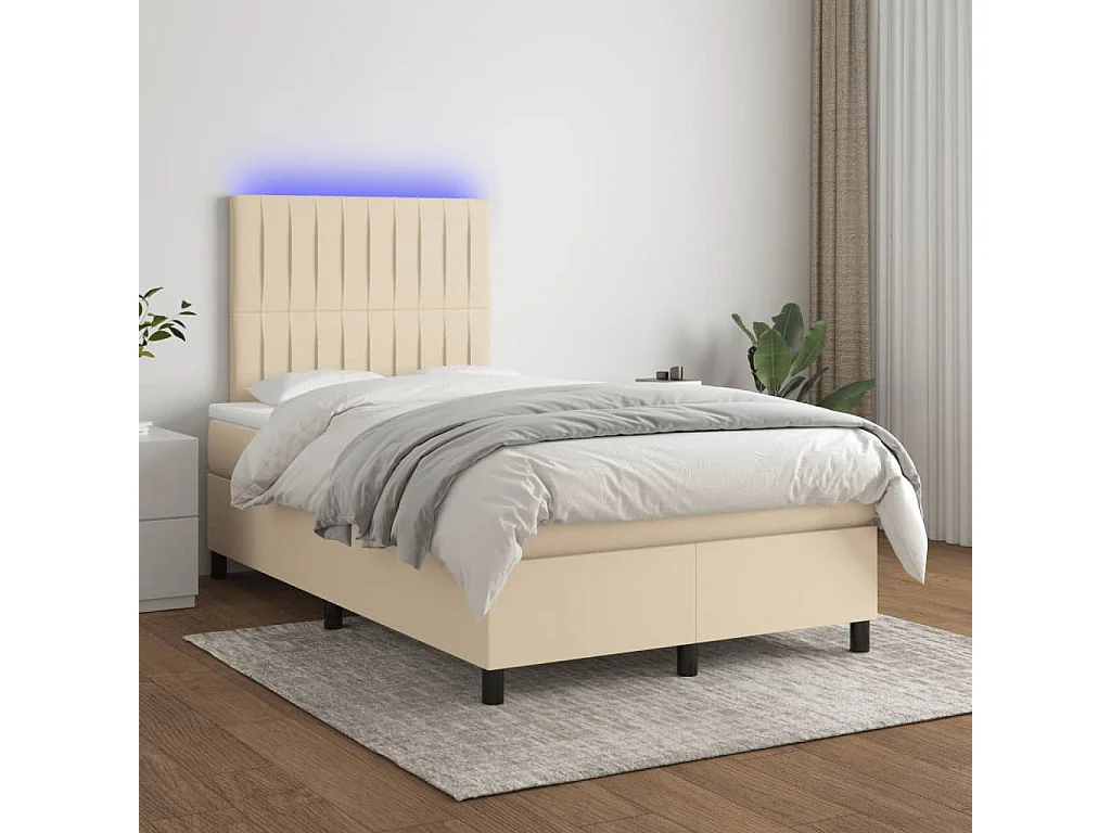 Conjunto Boxspring - 120x190 cm + colchón y luces LED tela crema ES555382