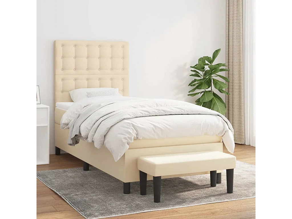 Cama continental com molas+ colchão 80x200 cm tecido cor crème PT384047