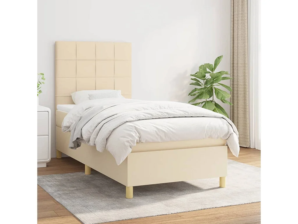 Cama continental com molas+ colchão 90x190 cm tecido cor creme PT197852