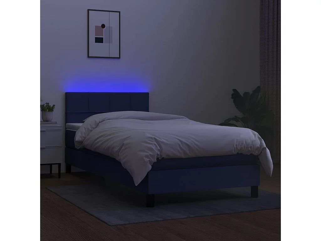 Conjunto Boxspring - 90x190 cm colchón y luces LED tela azul ES783387