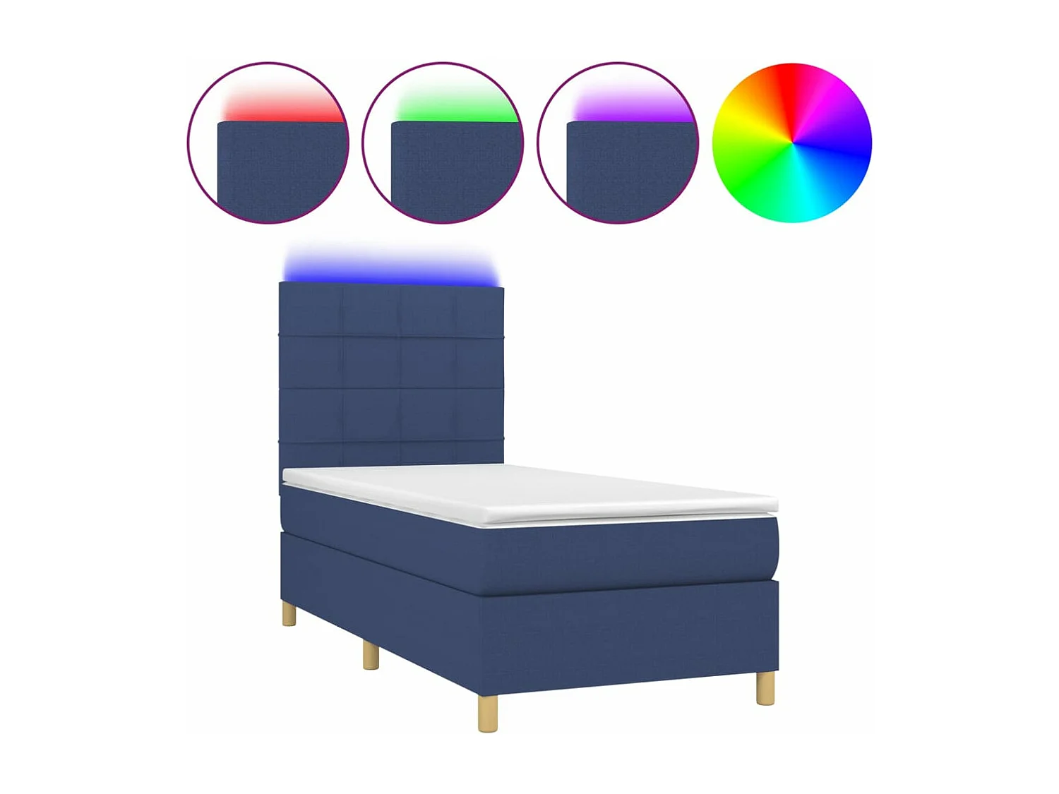 Cama continental c/ colchão e LED 90x190 cm tecido azul PT666218