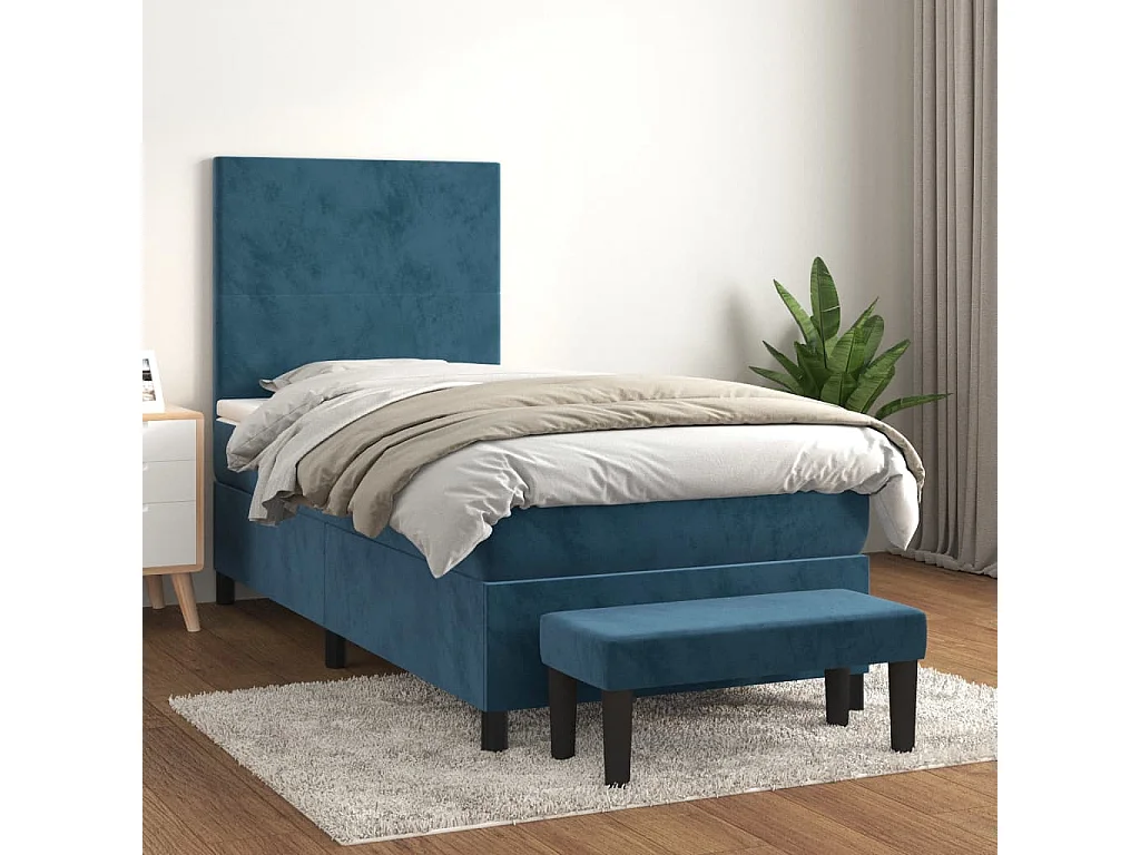Cama continental com molas+ colchão 80x200 cm veludo azul-escuro PT208575