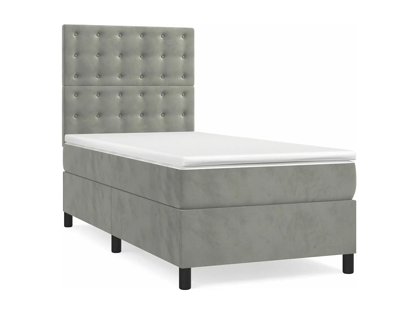 Conjunto Boxspring - 90x190 cm colchón y LED terciopelo gris claro ES782223