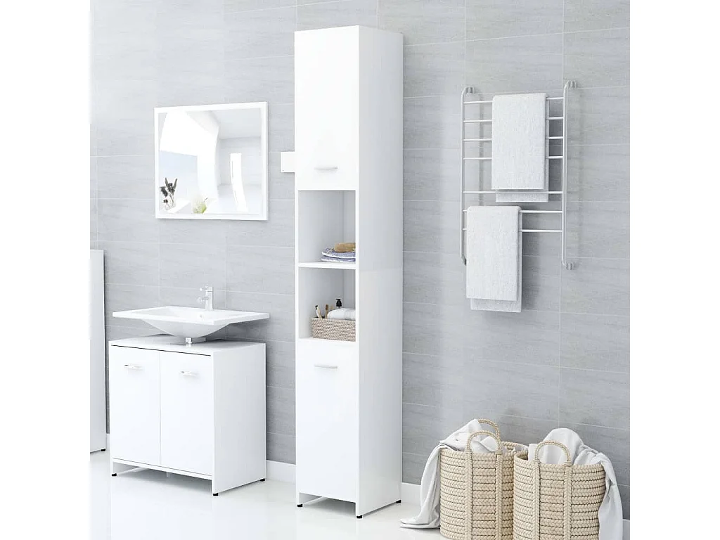 Armoire de salle de bain Blanc 30x30x183,5 cm Aggloméré FR82822