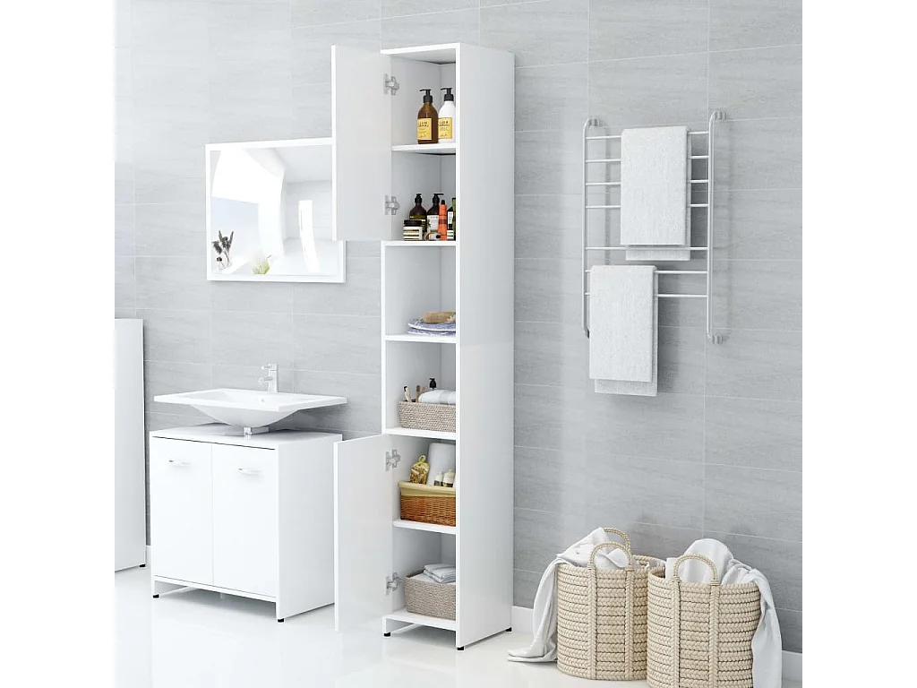 Armoire de salle de bain Blanc 30x30x183,5 cm Aggloméré FR82822