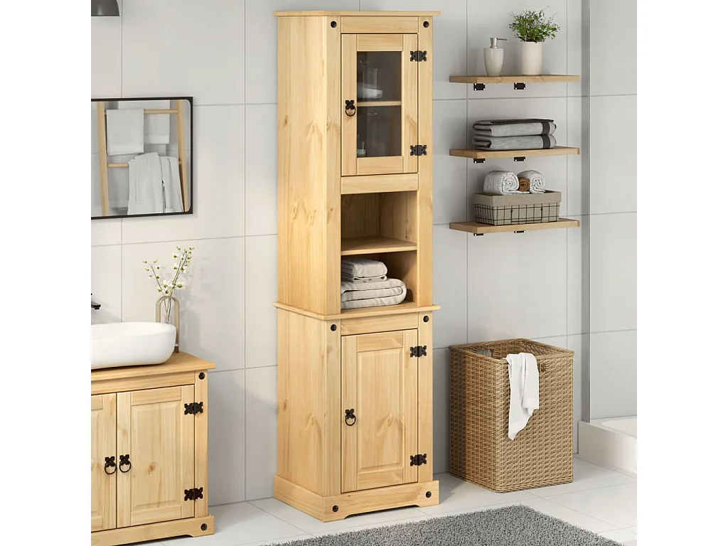 Badkamerkast Corona 50x40x185 cm massief grenenhout BE887349