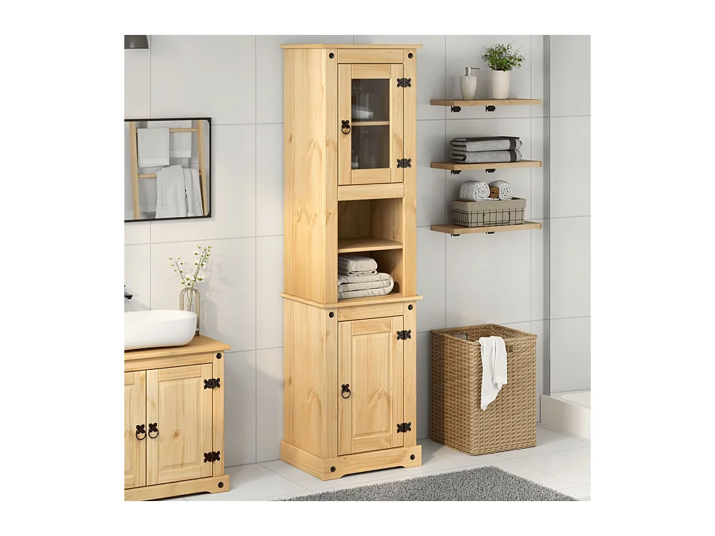 Armoire de salle de bain Corona 50x40x185 cm bois de pin massif FR93313