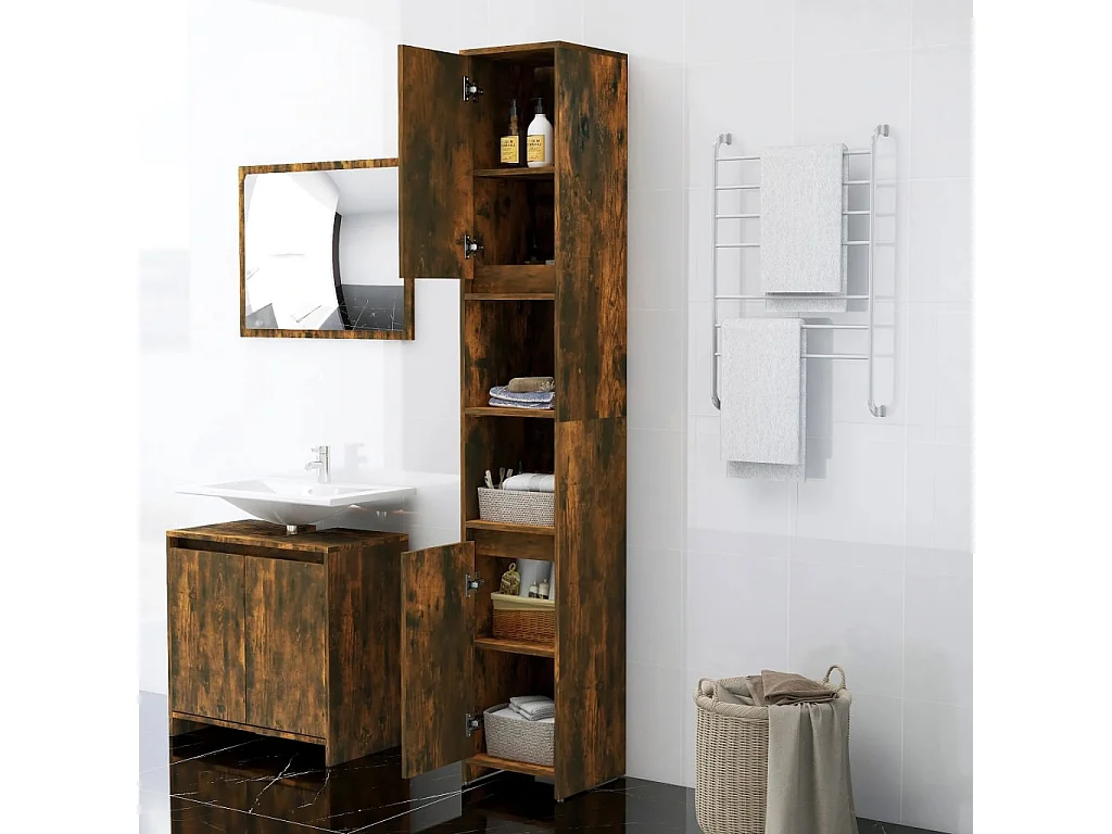 Armoire de bain Chêne fumé 30x30x183,5 cm Bois d'ingénierie FR50578