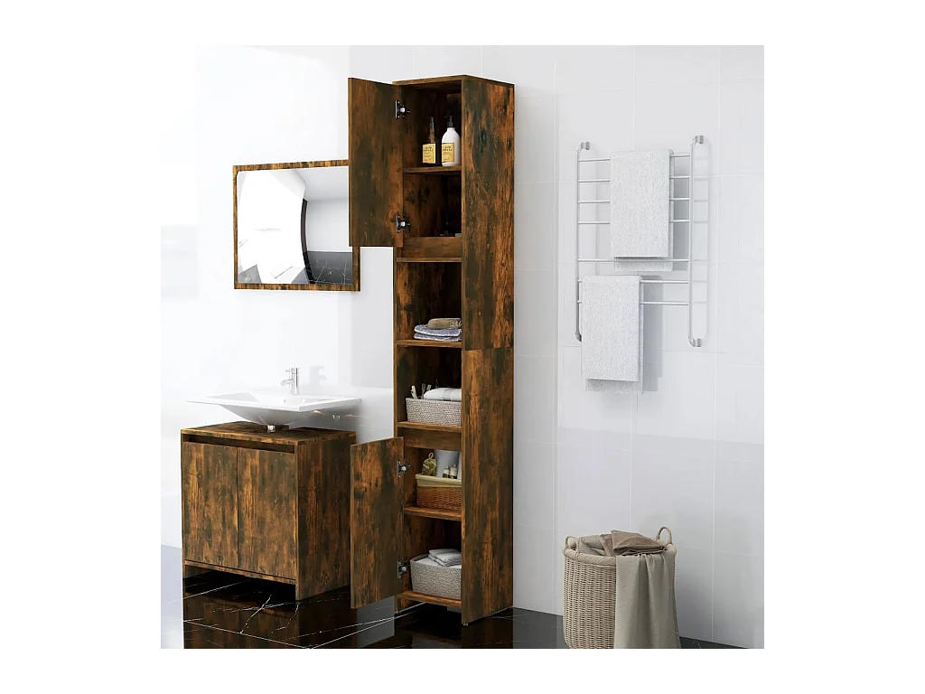 Armoire de bain Chêne fumé 30x30x183,5 cm Bois d'ingénierie FR50578
