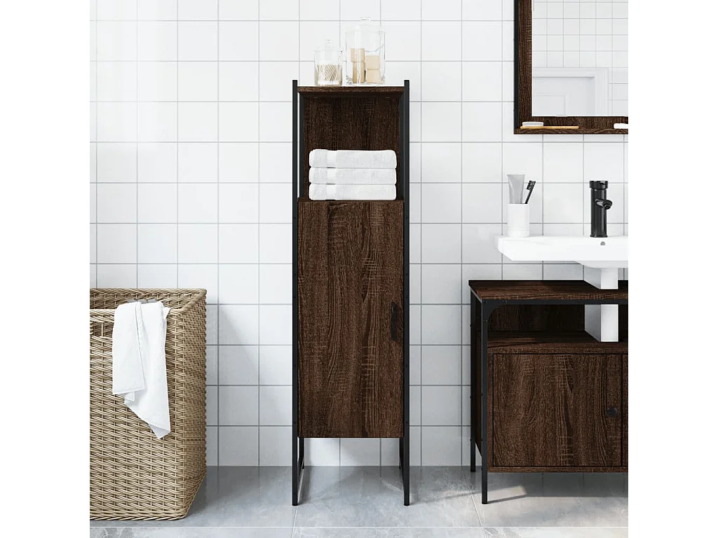 Armario de baño madera ingeniería marrón roble 33x33x120,5 cm ES659871