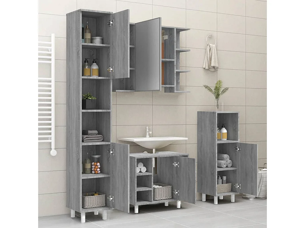 Armoire de bain Sonoma gris 30x30x179 cm Bois d'ingénierie FR25340