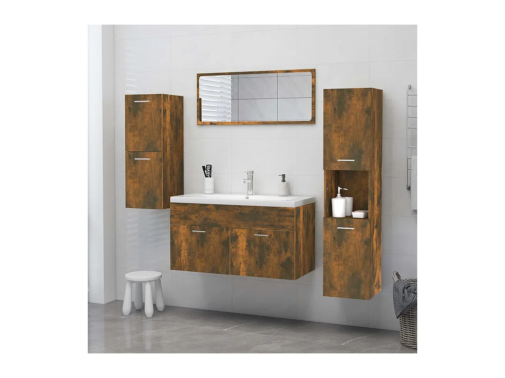 Armoire de bain Chêne fumé 30x30x130 cm Bois d'ingénierie FR43770