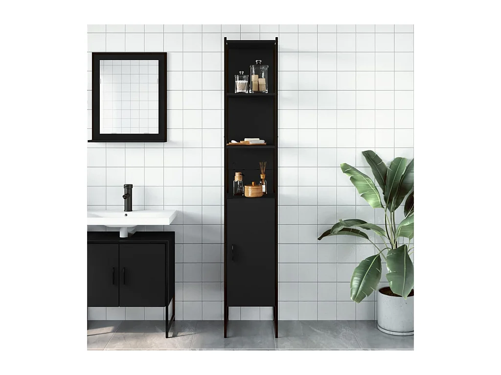 Armoire de salle de bain noir 33x33x185,5 cm bois d'ingénierie FR57760