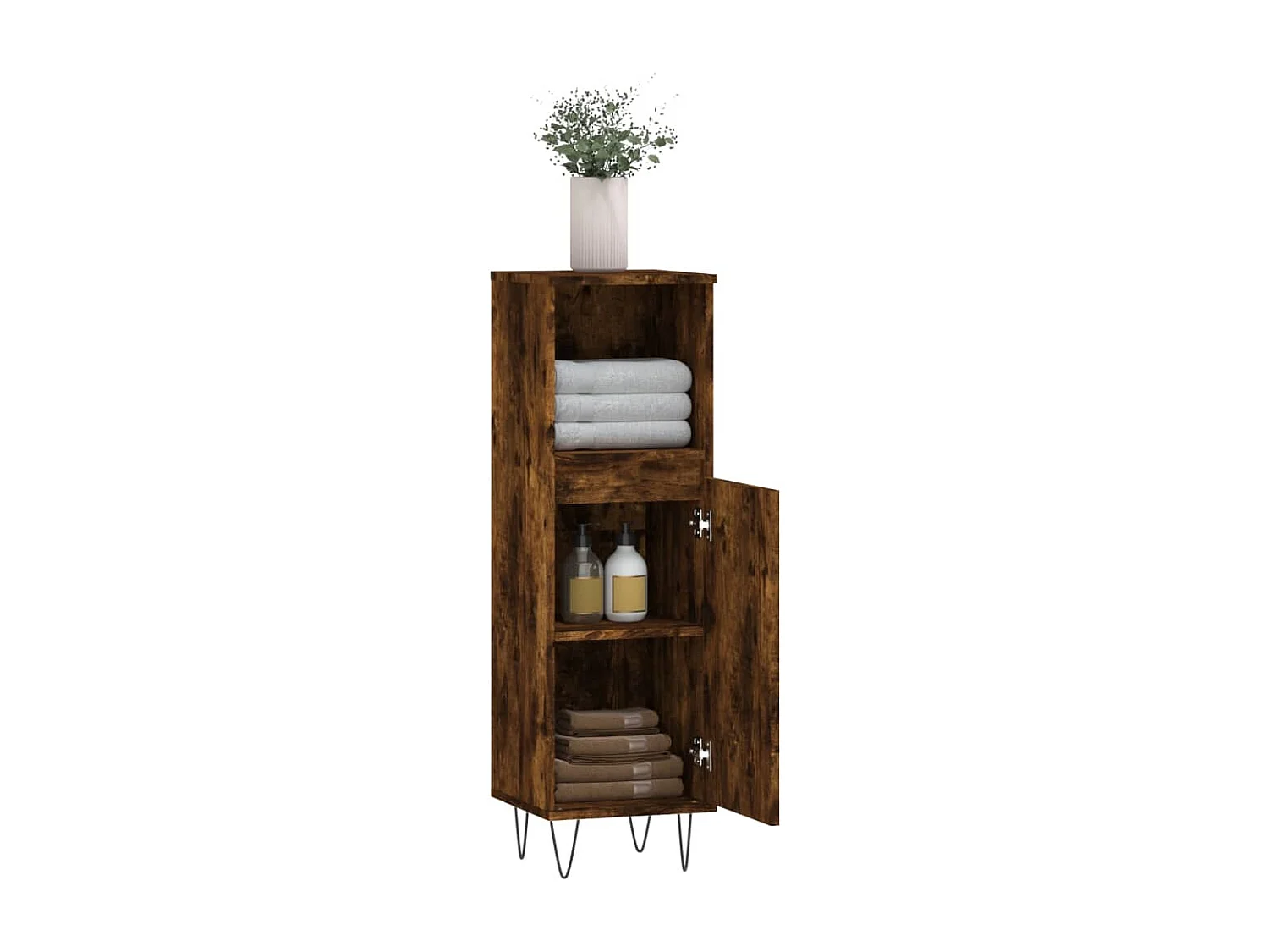 Armoire de bain chêne fumé 30x30x100 cm bois d'ingénierie FR67167