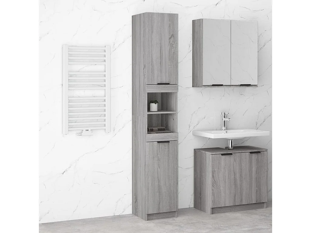Armario de baño madera contrachapada gris Sonoma 32x34x188,5 cm ES272547