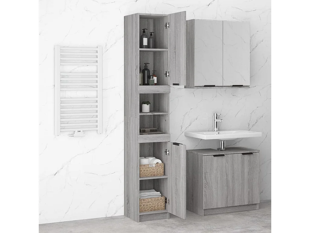 Armario de baño madera contrachapada gris Sonoma 32x34x188,5 cm ES272547