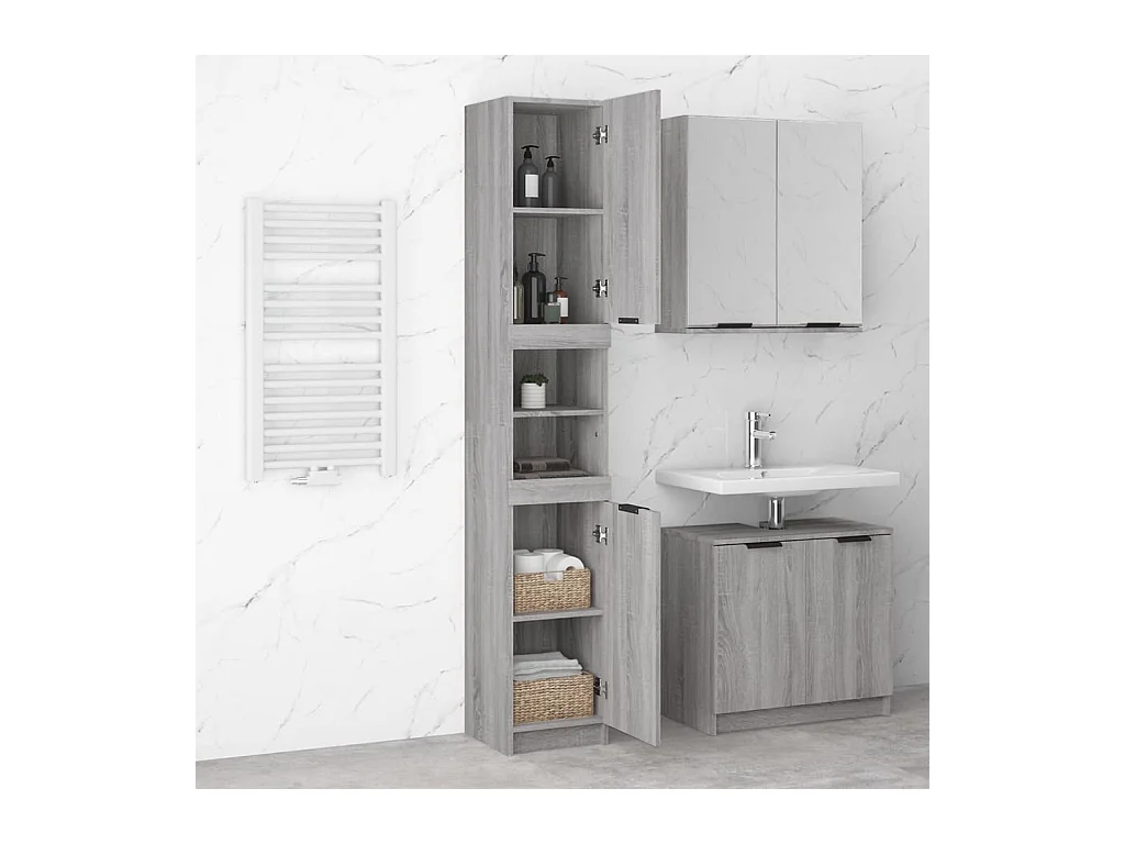 Armoire de bain Sonoma gris 32x34x188,5 cm Bois d'ingénierie FR88296