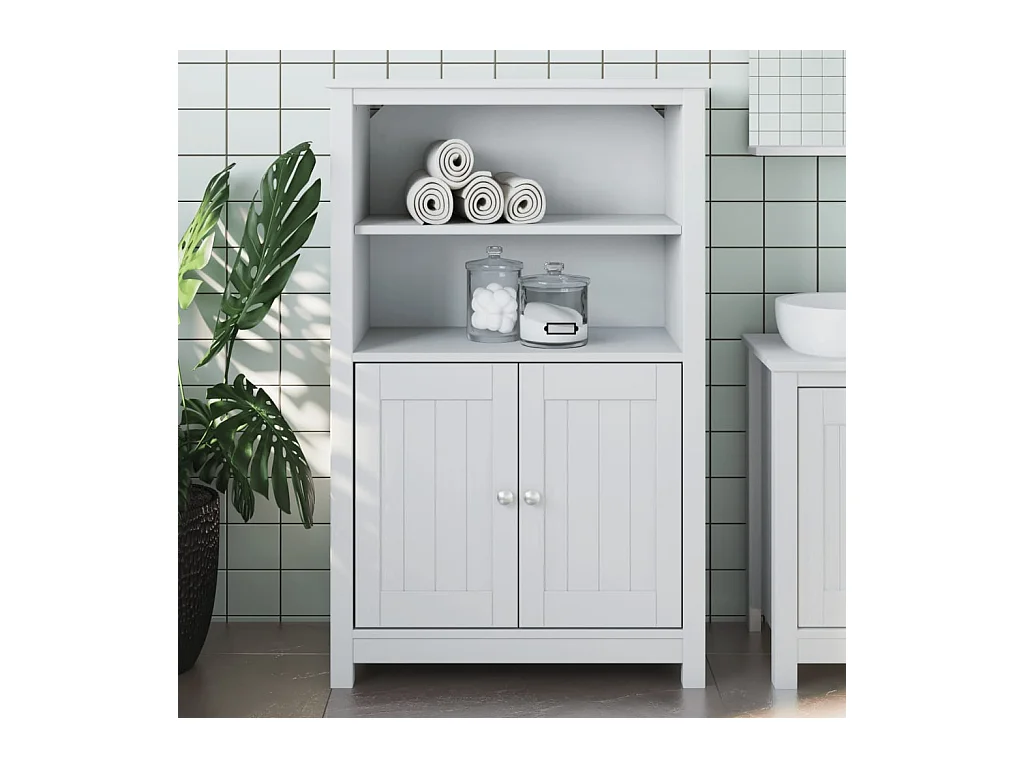 Armoire de salle de bain BERG blanc 69,5x34x110 cm pin massif FR52492