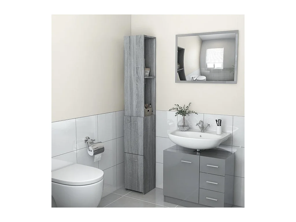 Armoire de bain sonoma gris 25x26,5x170 cm bois d'ingénierie FR54890