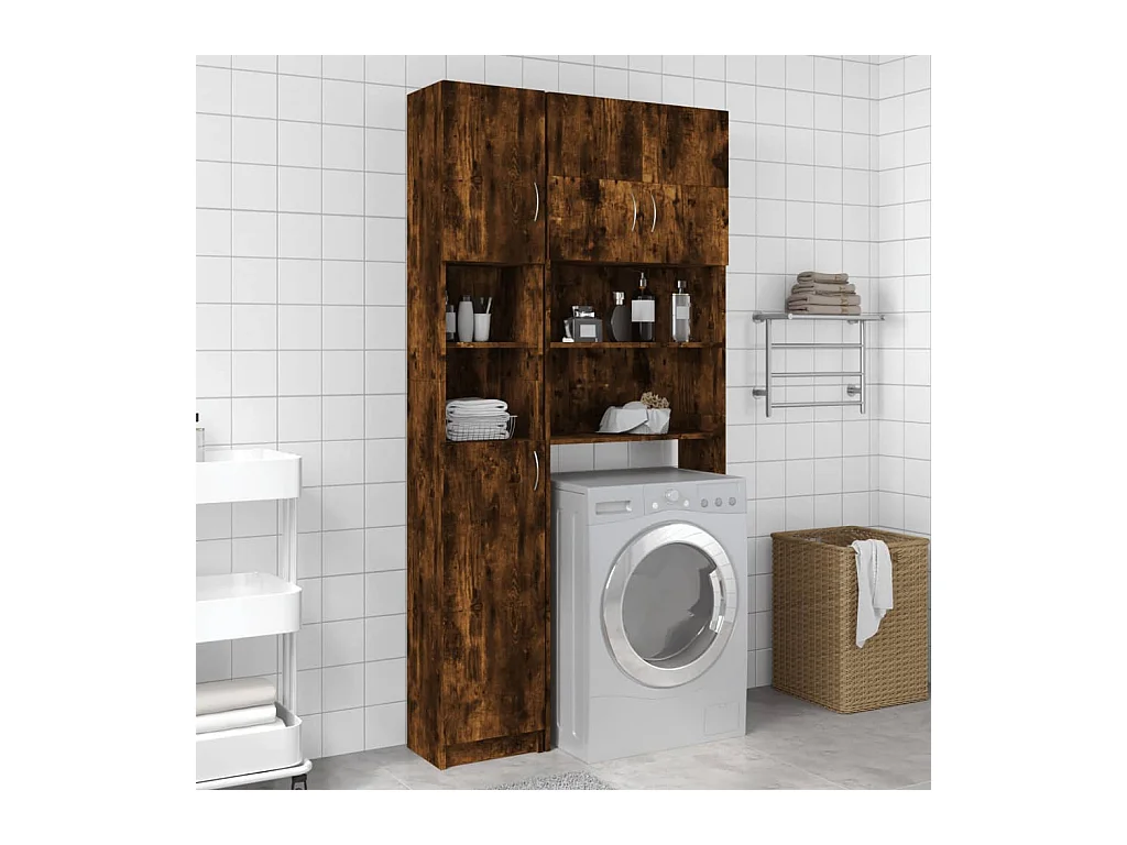 Armoire de bain Chêne fumé 32x25,5x190 cm Bois d'ingénierie FR73730