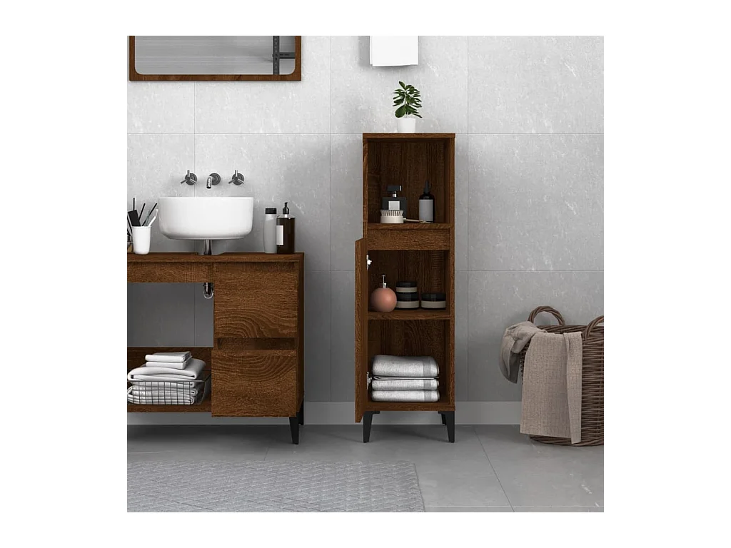 Armario de baño madera contrachapada marrón roble 30x30x100 cm ES216157