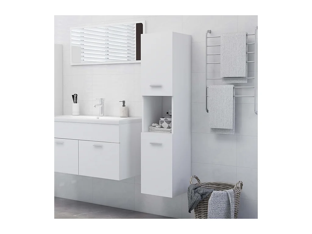 Armoire de salle de bain Blanc 30x30x130 cm Bois d’ingénierie FR91676