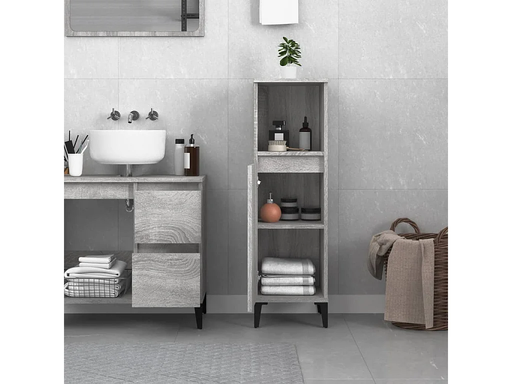 Armoire salle de bain sonoma gris 30x30x100 cm FR37134